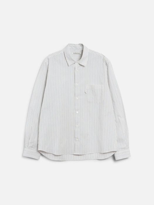 YMC Curtis Shirt in Natural / Navy Stripe
