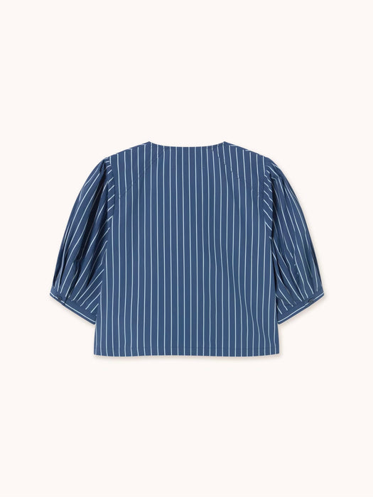 The Tiny Big Sister Stripe Bow Blouse in Light Navy