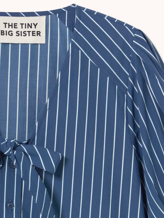 The Tiny Big Sister Stripe Bow Blouse in Light Navy