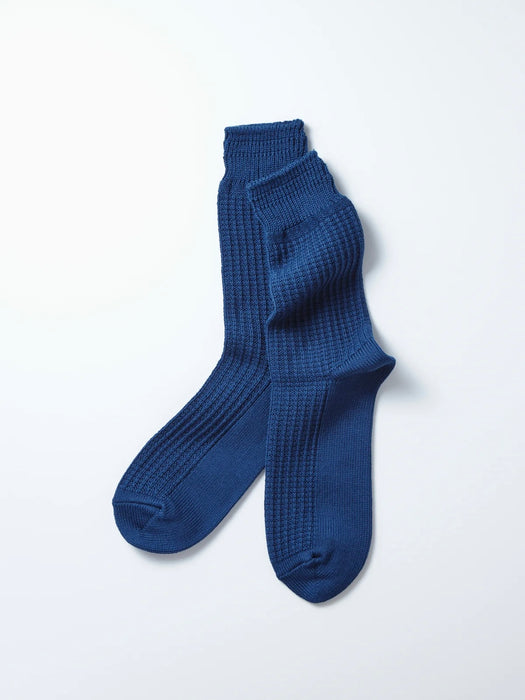 Rototo Cotton Waffle Socks in Dull Blue
