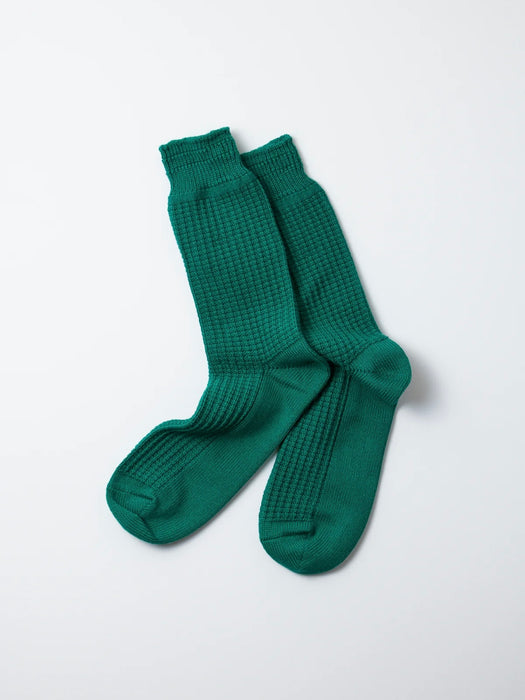 Rototo Cotton Waffle Socks in Sea Green