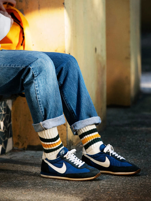 Rototo Old School Rib Stripe in D.Green / Yellow