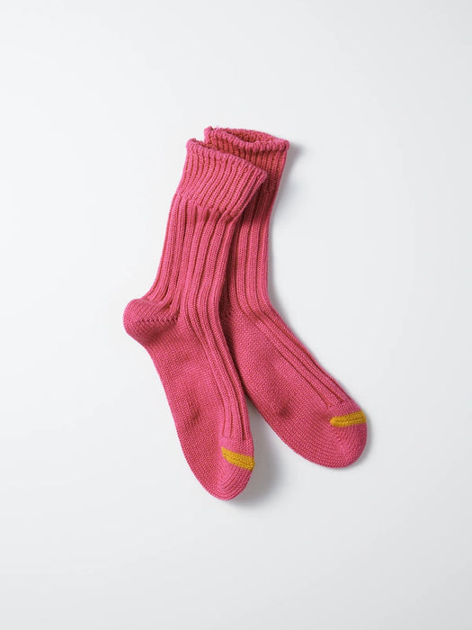 Rototo Chunky Rib Crew Socks in Deep Pink