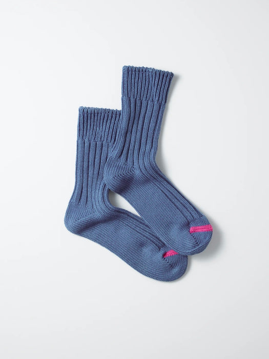Rototo Chunky Rib Crew Socks in Smalt Blue
