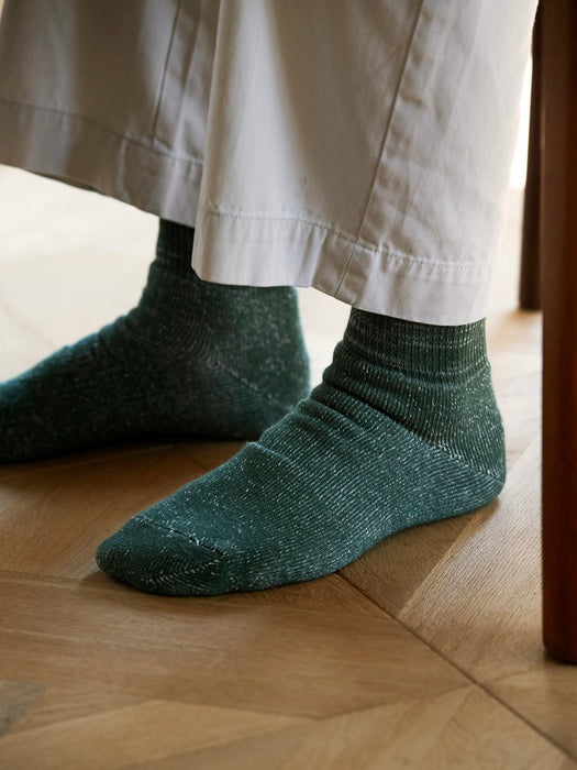 Rototo Washi Pile Crew Socks in Dark Green