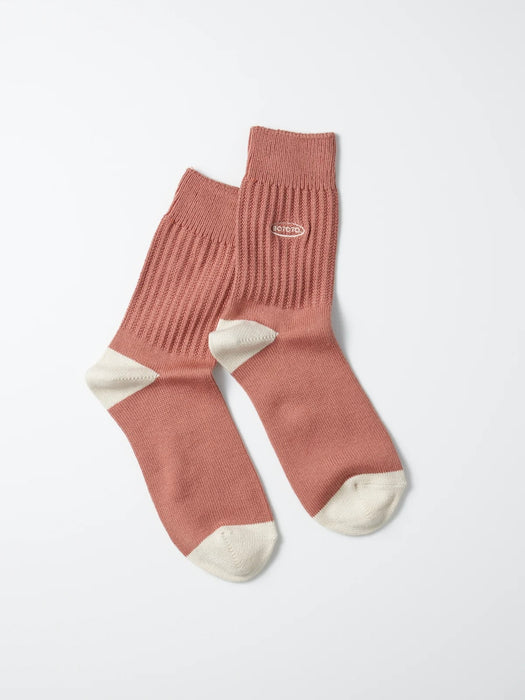 Rototo  Logo Crew Socks in Dark Coral