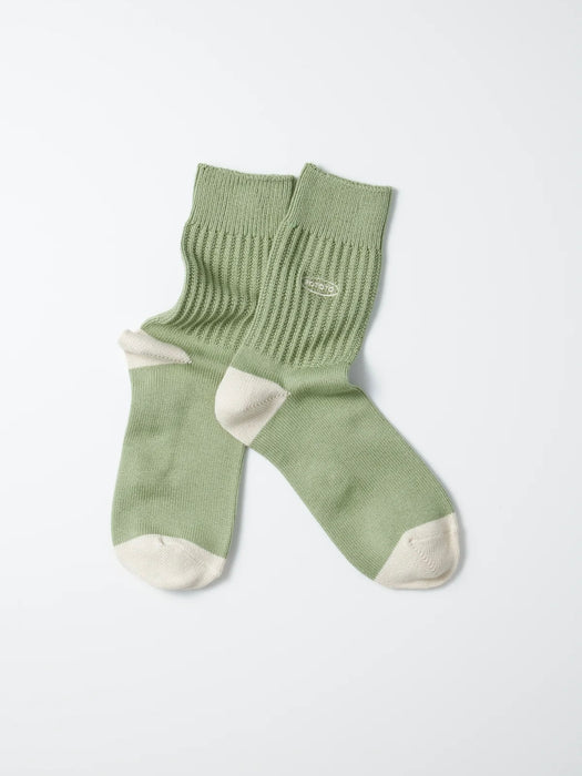 Rototo  Logo Crew Socks in Sage Green