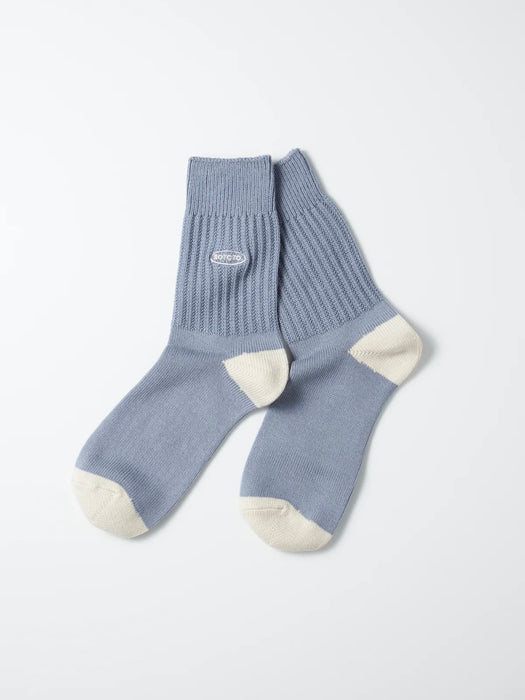 Rototo  Logo Crew Socks in Smoke Blue