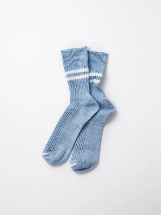 Rototo Hemp Stripe Socks in Morning Blue / White