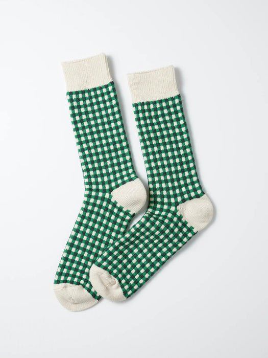 Rototo Gingham Check Socks in Green