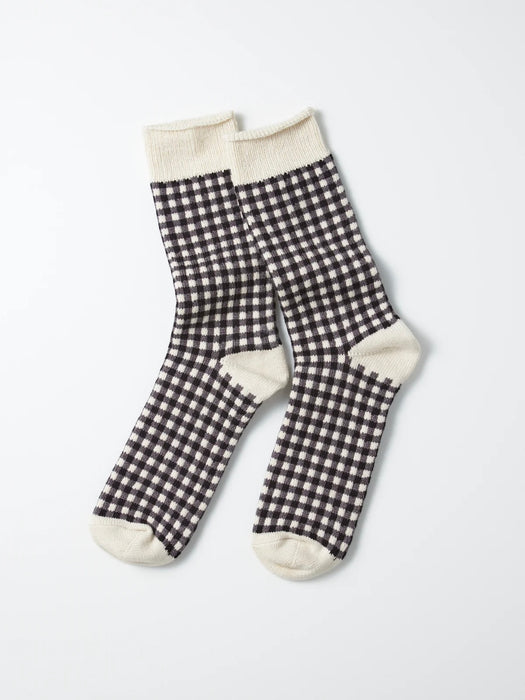 Rototo Gingham Check Socks in Black