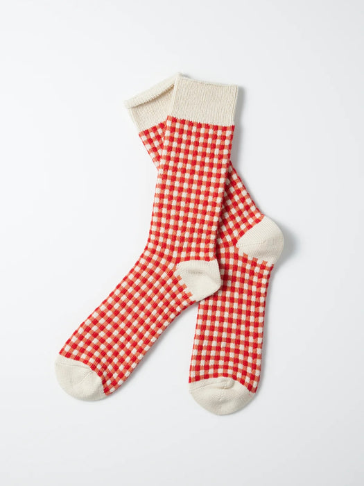 Rototo Gingham Check Socks in Red