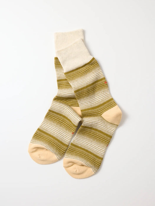 Rototo Horizontal Stripe Socks in Light Olive