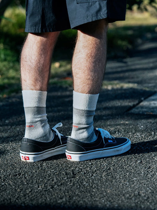 Rototo Horizontal Stripe Socks in Grey