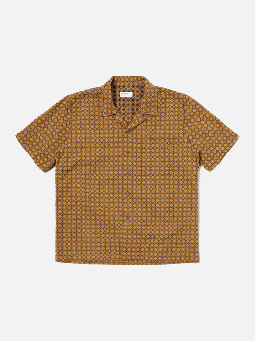 Universal Works Road Shirt in Gold / Navy Rhodes Cotton