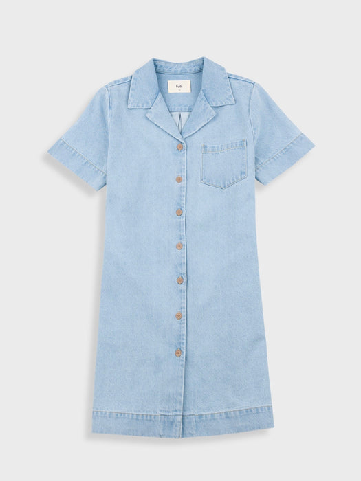 Folk Women Shirt Dress in Heavy Bleach Denim