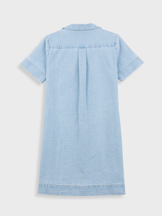 Folk Women Shirt Dress in Heavy Bleach Denim