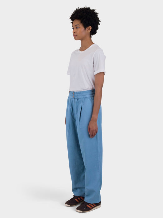 Folk Women Drawcord Baggy Pant in Light Indigo Topstitch