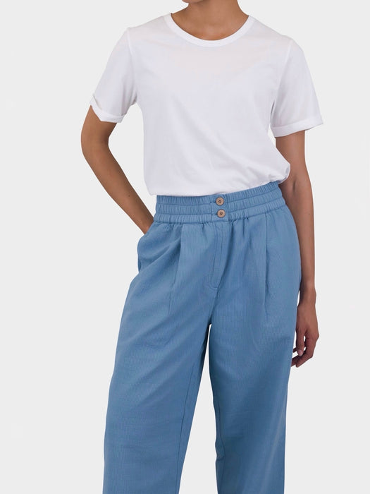 Folk Women Drawcord Baggy Pant in Light Indigo Topstitch