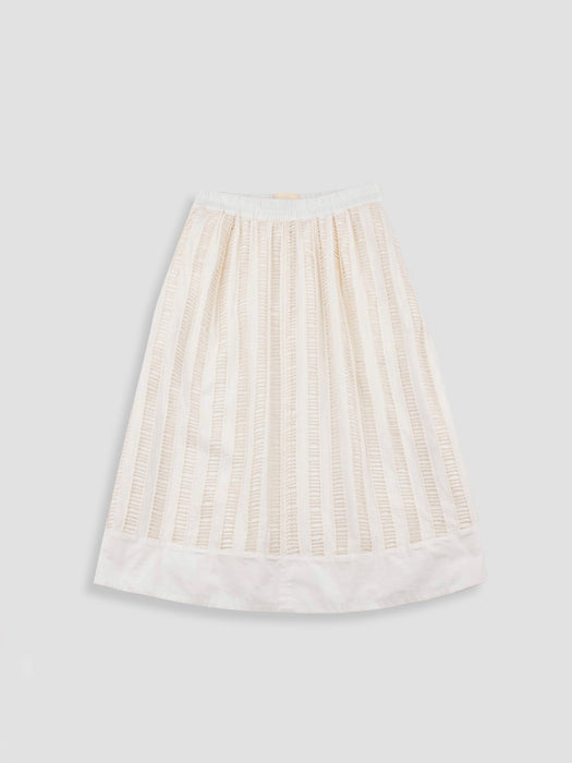 Folk Women Full Seam Skirt in Ecru Ladder Embroidery