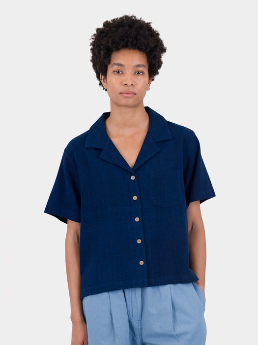 Folk Women SS Soft Collar Shirt in Indigo