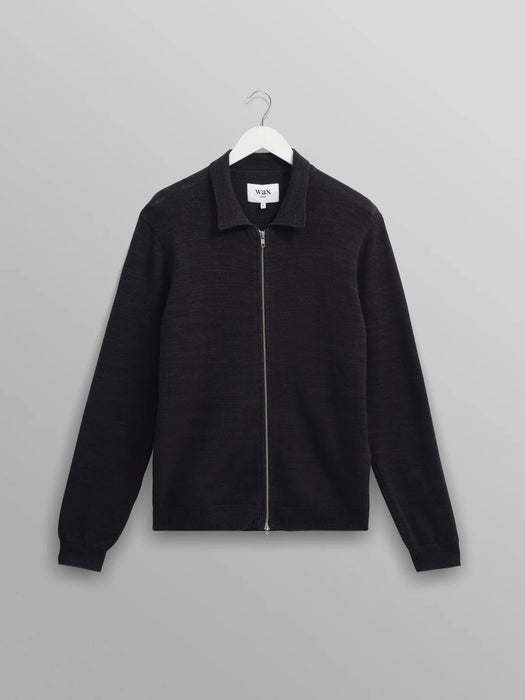 Wax Wayfarer Zip Cardigan in Navy Slub