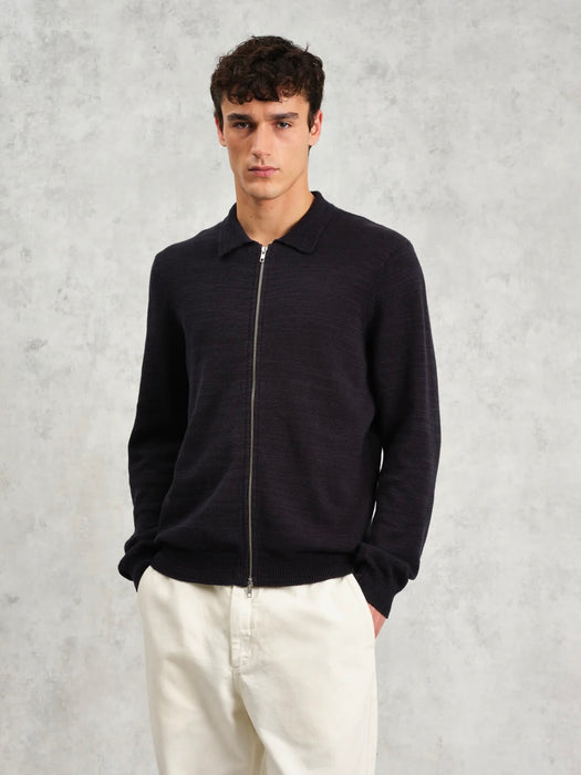 Wax Wayfarer Zip Cardigan in Navy Slub