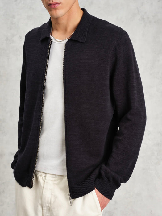 Wax Wayfarer Zip Cardigan in Navy Slub