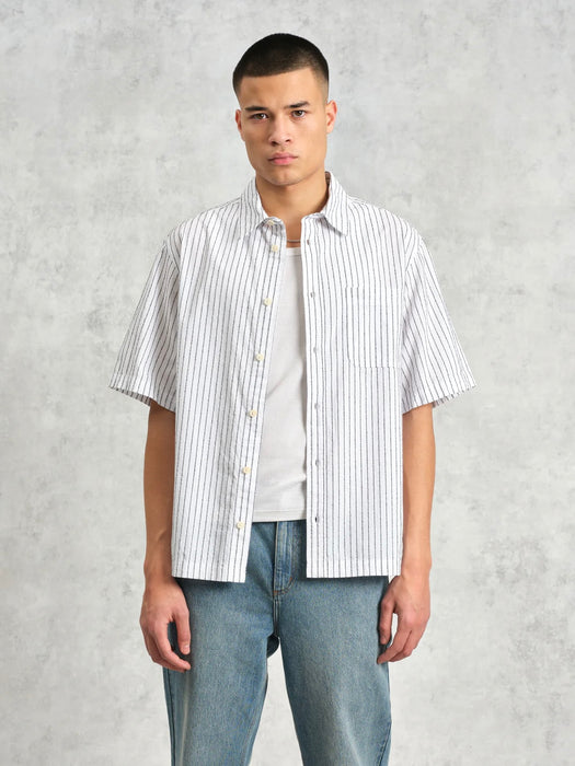 Wax Kew SS Shirt in White Boucle Stripe