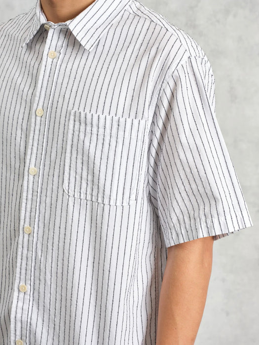 Wax Kew SS Shirt in White Boucle Stripe