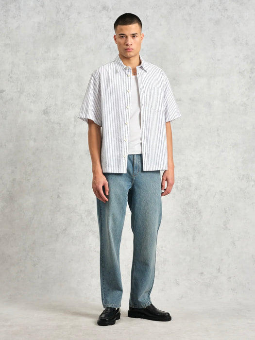 Wax Kew SS Shirt in White Boucle Stripe