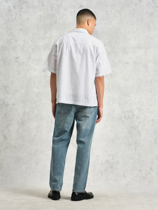 Wax Kew SS Shirt in White Boucle Stripe