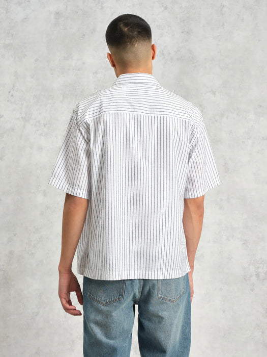 Wax Kew SS Shirt in White Boucle Stripe