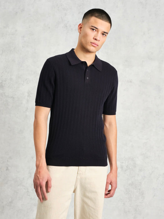 Wax Naples Polo in Midnight Vertical Knit