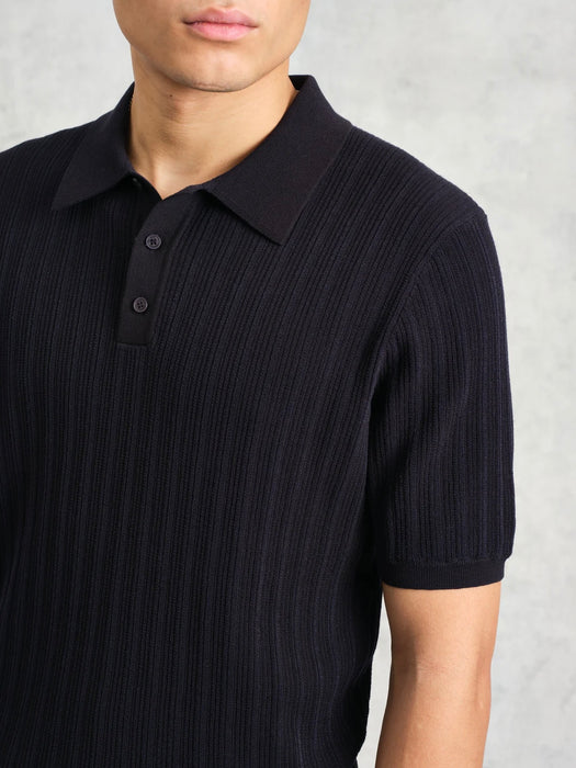 Wax Naples Polo in Midnight Vertical Knit