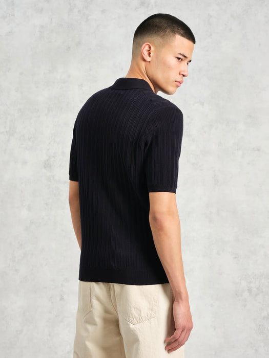 Wax Naples Polo in Midnight Vertical Knit