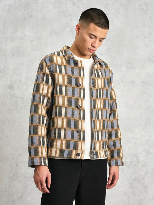 Wax Iggy Jacket in Blue/Beige Blur Grid