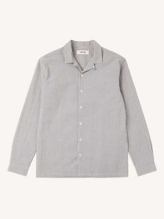 Kestin Tain Shirt in Ecru / Blue Stripe Seersucker