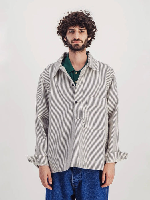 Parages Painter Overshirt in Off-white / Navy Stripes