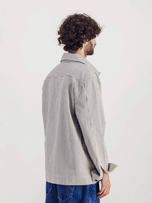 Parages Painter Overshirt in Off-white / Navy Stripes