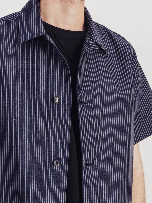 Parages Easy Linen Shirt in Navy Stripes