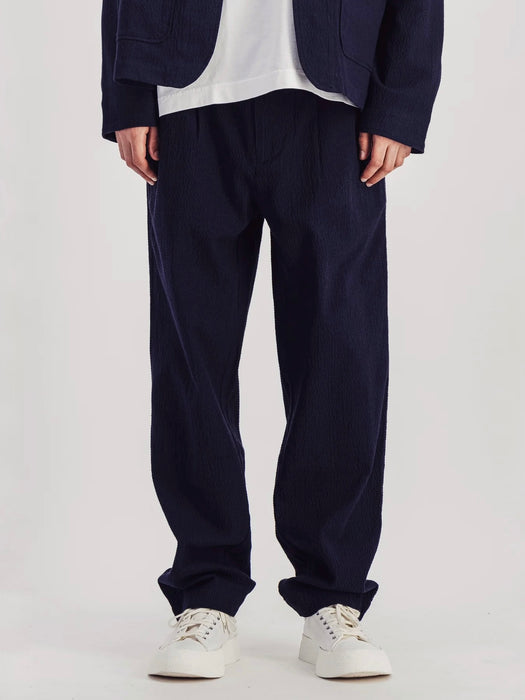 Parages Double Pleat Pants in Navy Seersucker