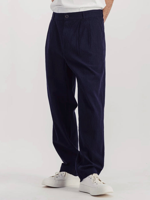 Parages Double Pleat Pants in Navy Seersucker