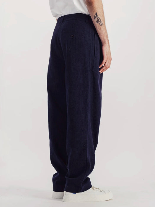 Parages Double Pleat Pants in Navy Seersucker