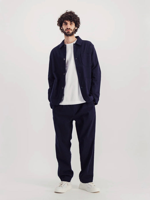 Parages Double Pleat Pants in Navy Seersucker