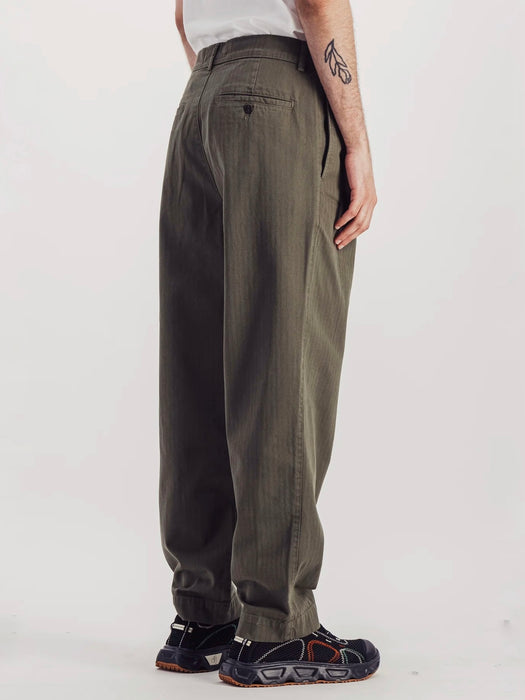 Parages Double Pleat Pants in Olive Herringbone