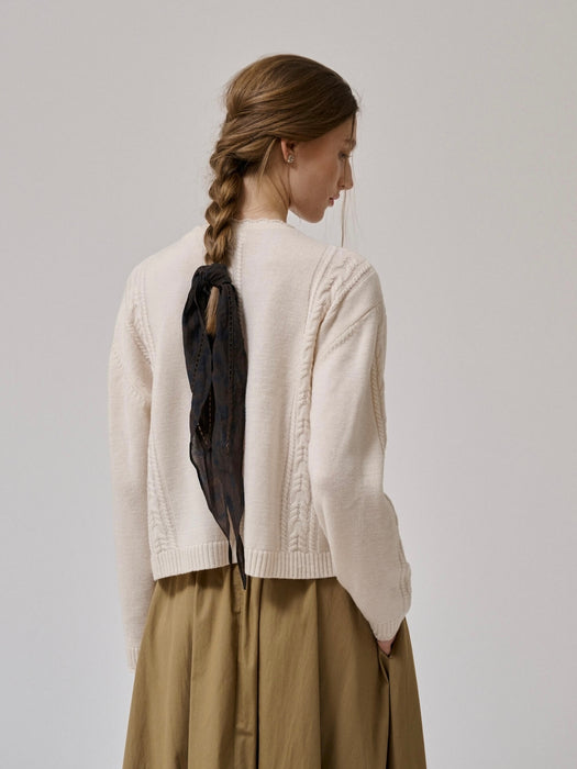 Anne-Mi Meadow LS Cardigan in White Sand