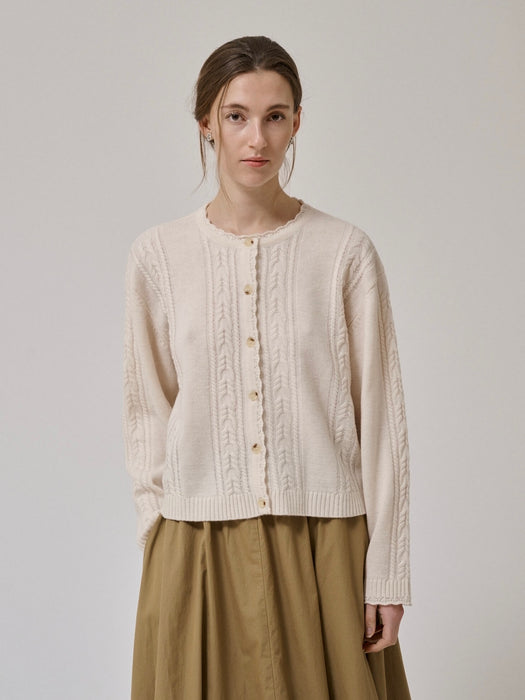 Anne-Mi Meadow LS Cardigan in White Sand