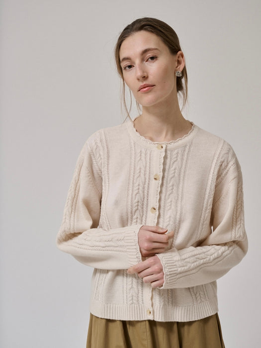 Anne-Mi Meadow LS Cardigan in White Sand