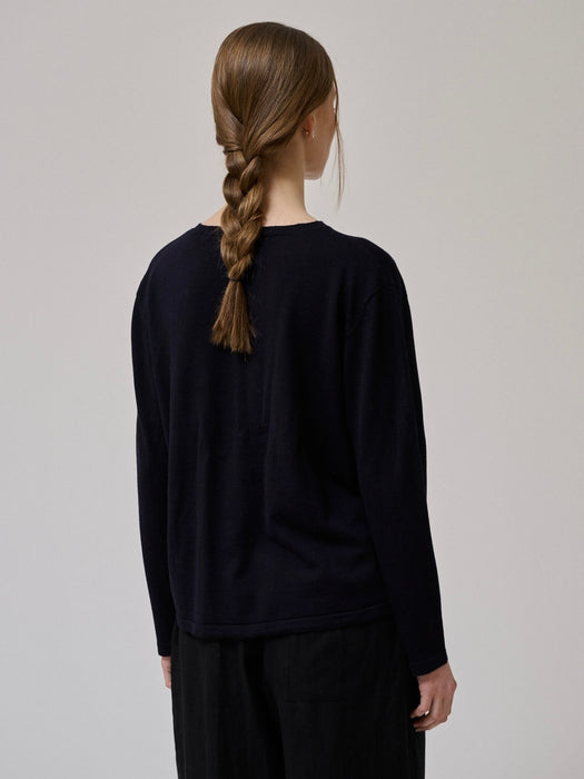 Anne-Mi Pine LS Merino Top in Dark Navy